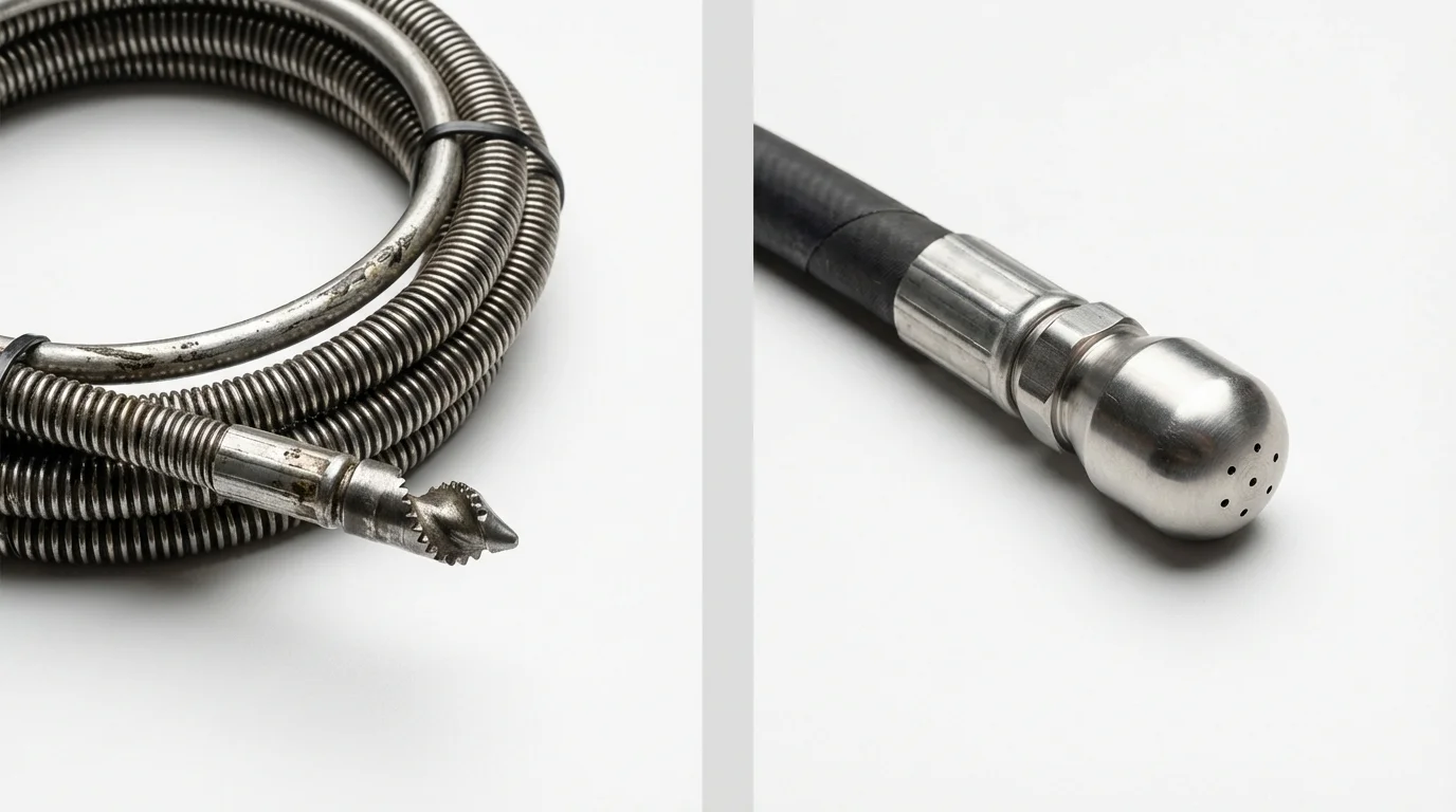 Drain snake cable and hydro jetting nozzle used for drain cleaning in Kamas, UT