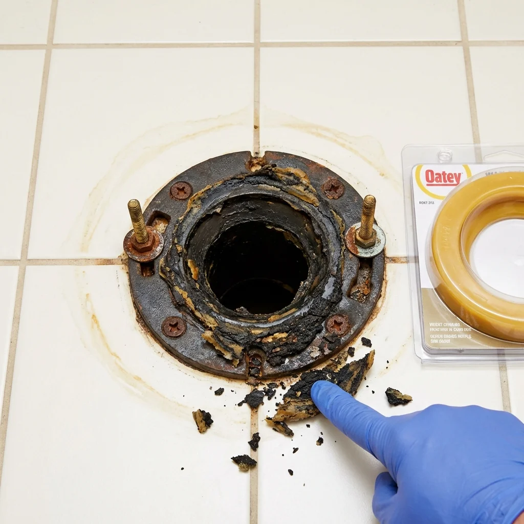 Failed wax ring showing water seepage at the base of a toilet in a Kamas, UT home