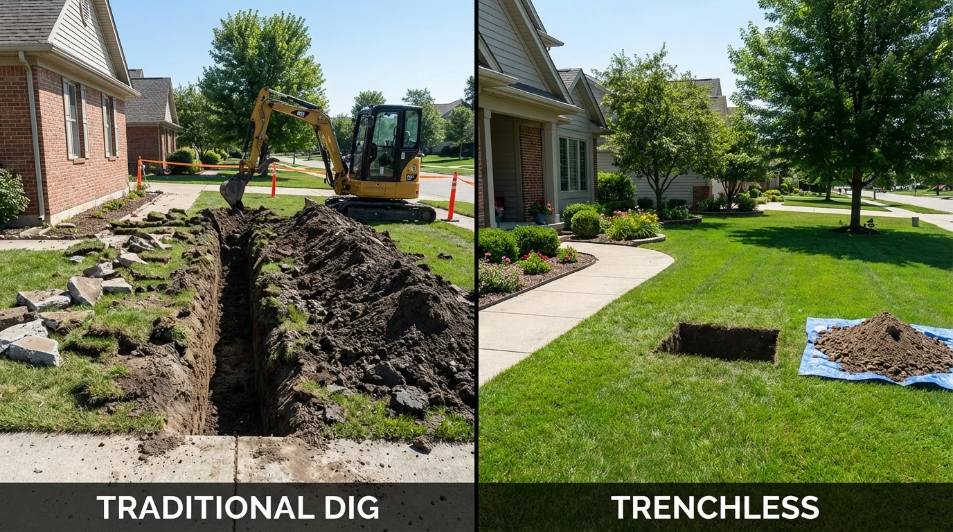 Trenchless sewer repair with minimal yard damage versus traditional excavation in Kamas, UT